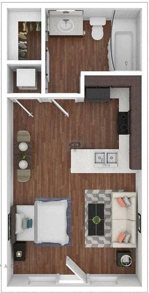Floor plan for studio, 1 bath, 418 sqft